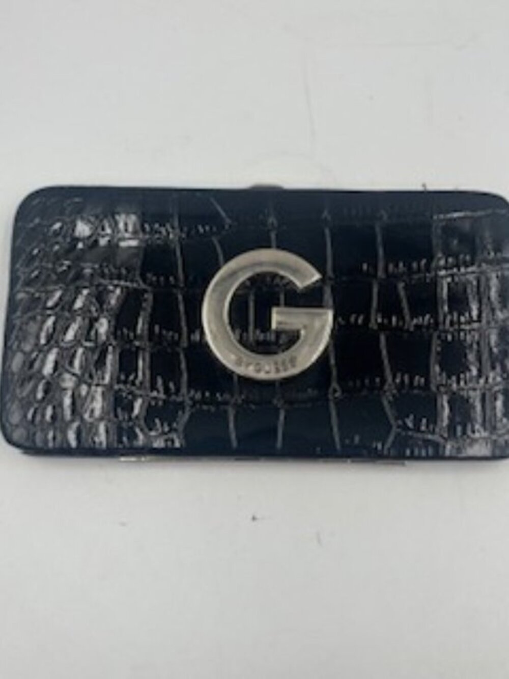 NEW Guess Wallet Black‎ Glossy Crocodile-skin texture clutch Clip Lock